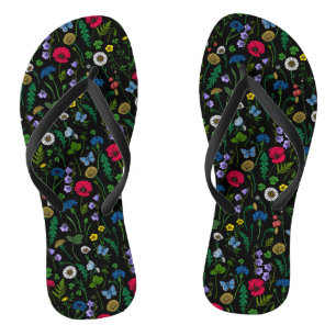 Wildflowers on black flip flops