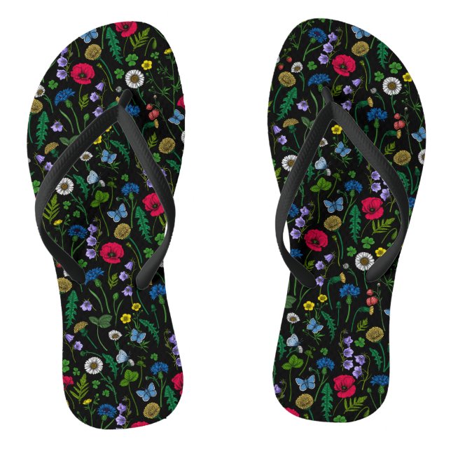 Wildflowers on black flip flops (Footbed)