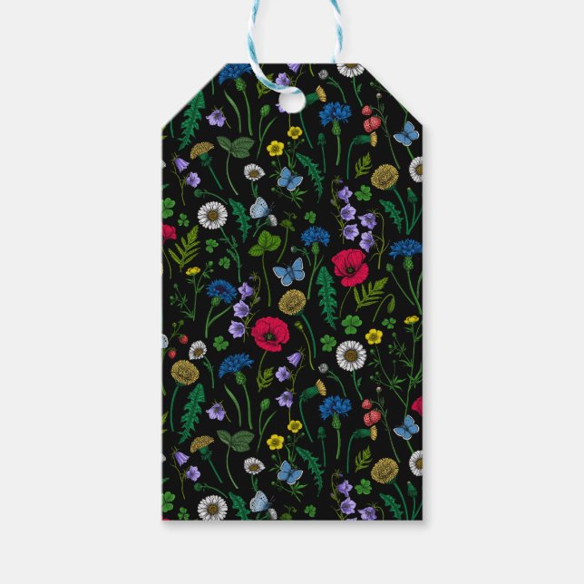Wildflowers on black gift tags (Front)