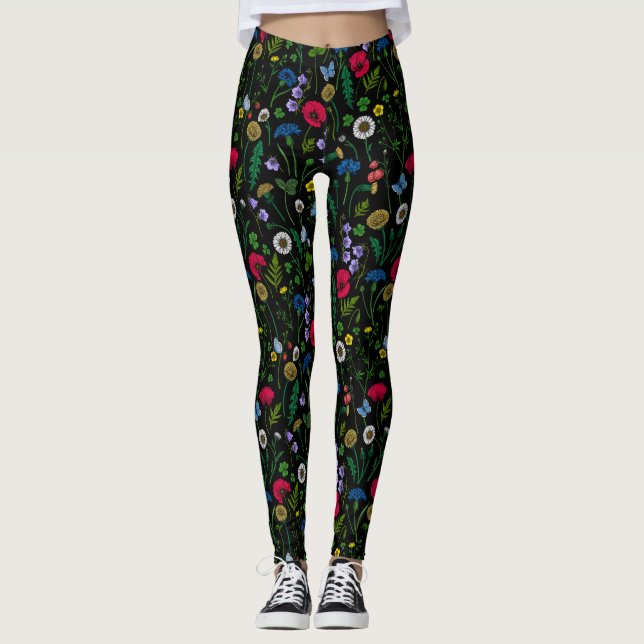 Wildflowers on black leggings (Front)