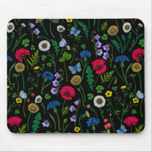 Wildflowers on black mouse mat