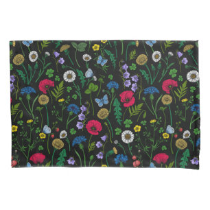 Wildflowers on black pillowcase
