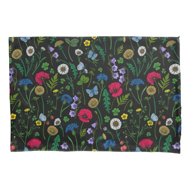 Wildflowers on black pillowcase (Front-Left)