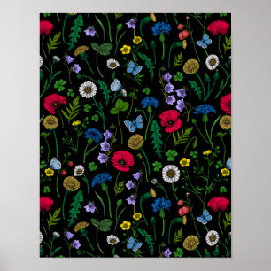 Wildflowers on black poster