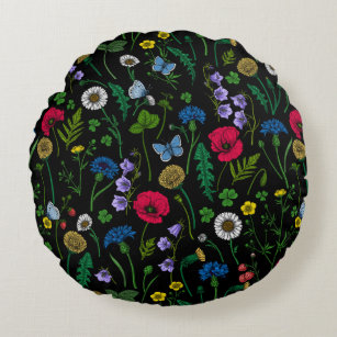 Wildflowers on black round cushion