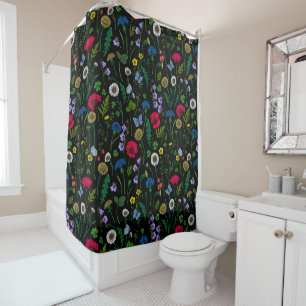 Wildflowers on black shower curtain