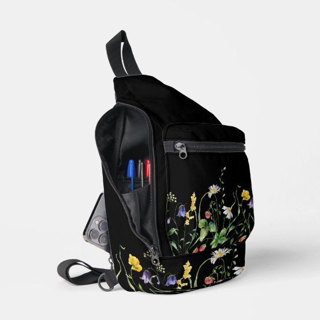 Wildflowers On Black Sling Bag (Open)
