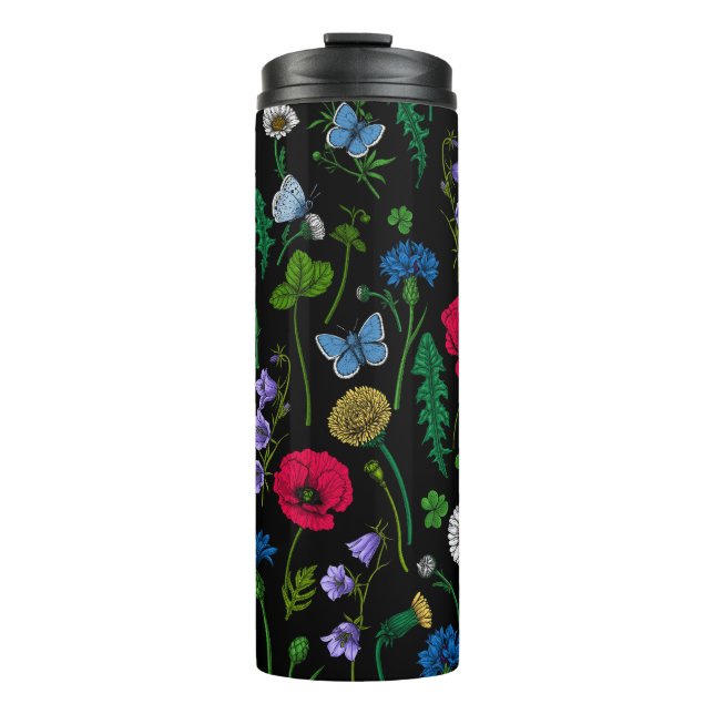 Wildflowers on black thermal tumbler (Front)