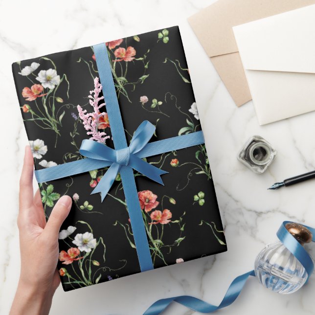 Wildflowers On Black Wrapping Paper (Gifting)