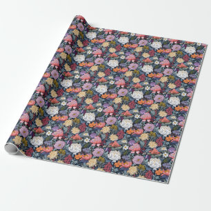 Wildflowers on Black Wrapping Paper
