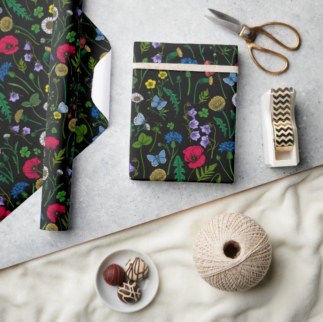 Wildflowers on black wrapping paper (Crafts)