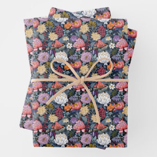 Wildflowers on Black Wrapping Paper Sheet