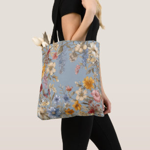 Wildflowers on Blue Tote Bag