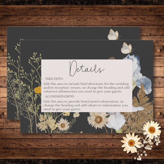 Wildflowers on Charcoal Wedding Details Enclosure Card (Wildflowers on Charcoal Wedding Details Enclosure Card)