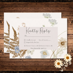 Wildflowers on Cream Wedding Two Dinner RSVP Card
