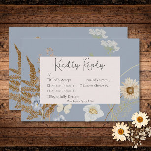 Wildflowers on Dusty Blue Wedding Three Dinner RSVP Card