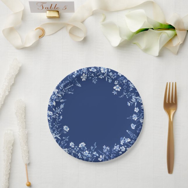 Wildflowers on French Blue Paper Plate (Wedding)