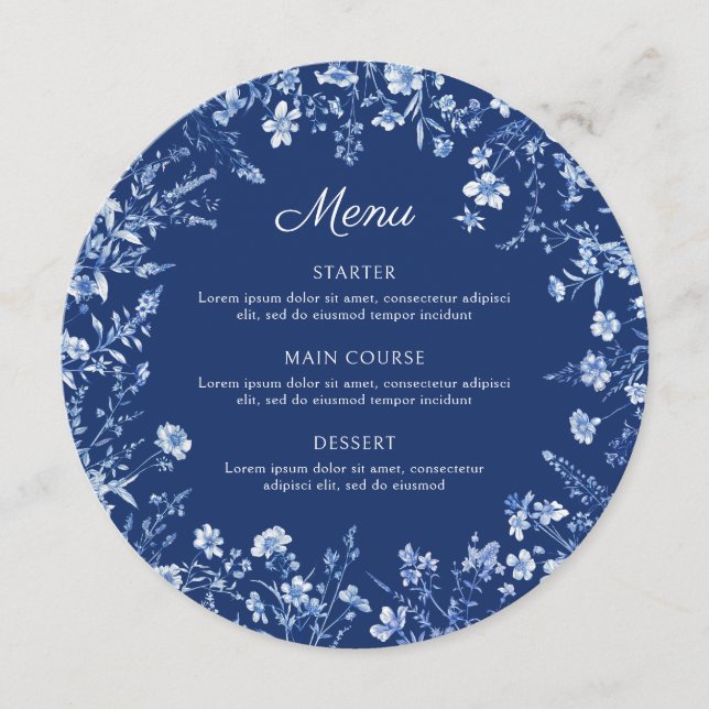  Wildflowers on French Blue Round Menu (Front)