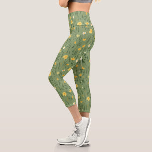 Wildflowers On Green Capri Leggings