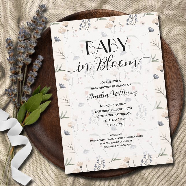 Wildflowers on Ivory Baby in Bloom Shower Invitation (Baby in Bloom wildflowers on ivory shower invitations - INSTANT DOWNLOAD and/or PRINTED)