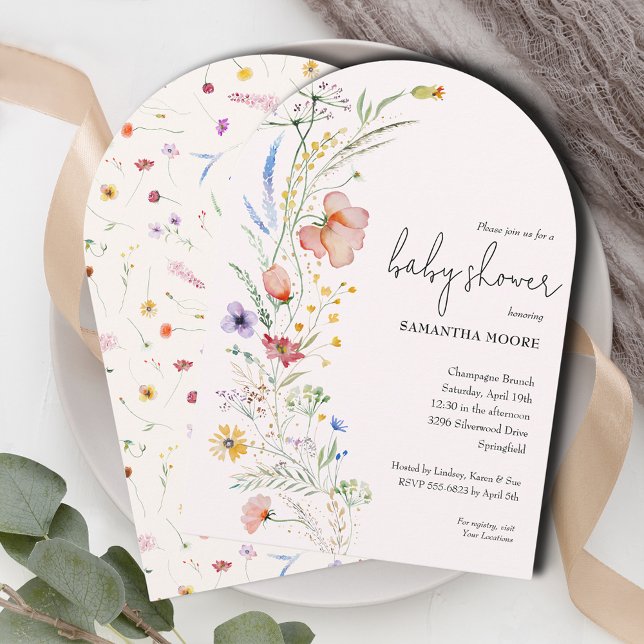 Wildflowers on Ivory Baby Shower Arch Top Invitation (Wildflowers ivory baby  shower arch-top invitations - INSTANT DOWNLOAD and or PRINTED or both! )