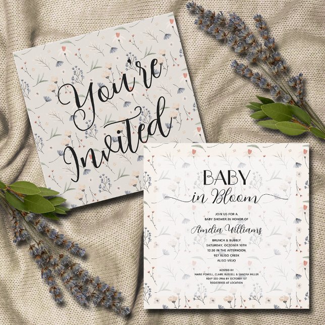 Wildflowers on Ivory Baby Shower Invitation (Wildflowers on Ivory Baby Shower Invitations, INSTANT DOWNLOAD and/or PRINTED)