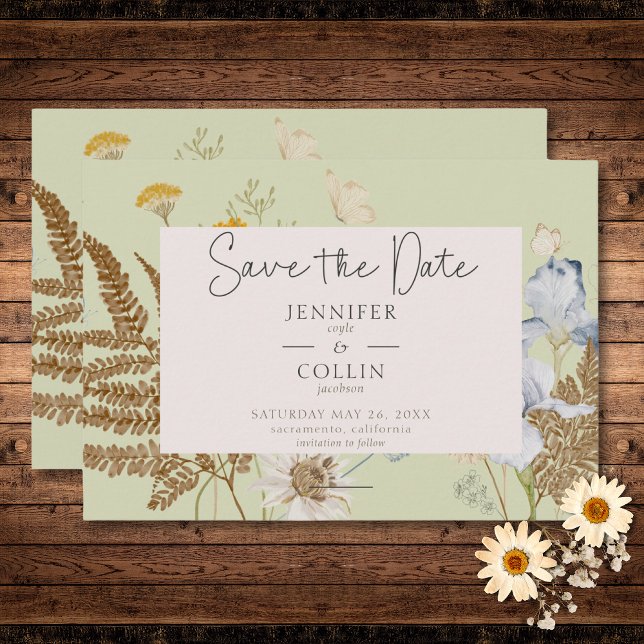 Wildflowers on Light Sage Wedding Save The Date (Wildflowers on Light Sage Wedding Save The Date)