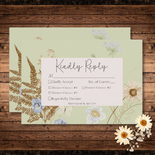 Wildflowers on Light Sage Wedding Three Dinner RSVP Card