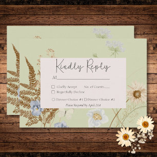 Wildflowers on Light Sage Wedding Two Dinner RSVP Card