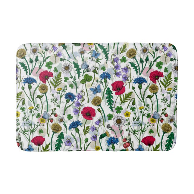 Wildflowers on off white bath mat (Front)