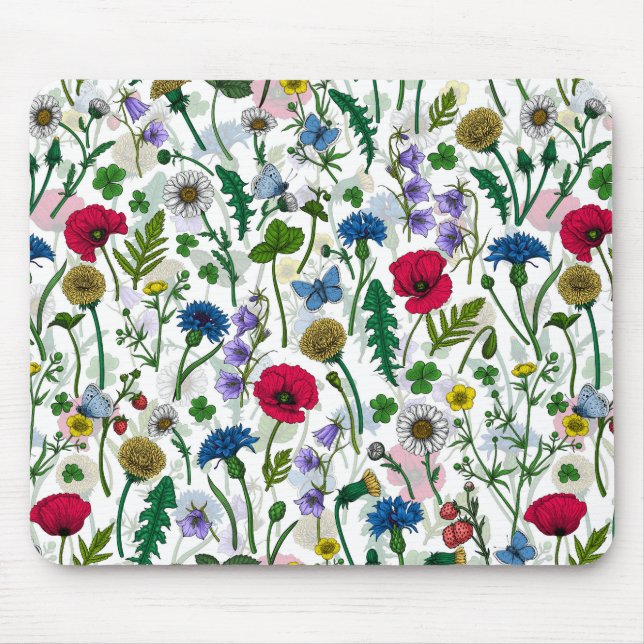 Wildflowers on off white mouse mat (Front)