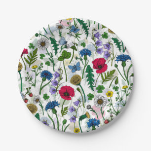 Wildflowers on off white paper plate