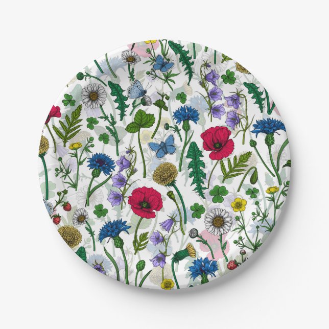 Wildflowers on off white paper plate (Front)