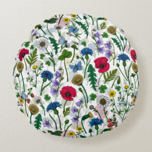 Wildflowers on off white round cushion