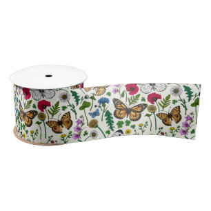Wildflowers on off white satin ribbon