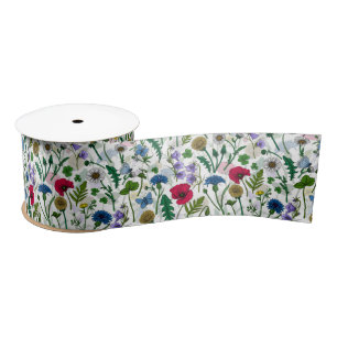Wildflowers on off white satin ribbon