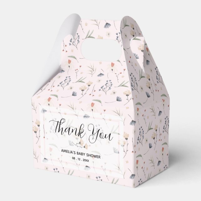 Wildflowers on Pink Baby Shower Favour Box (Front Side)