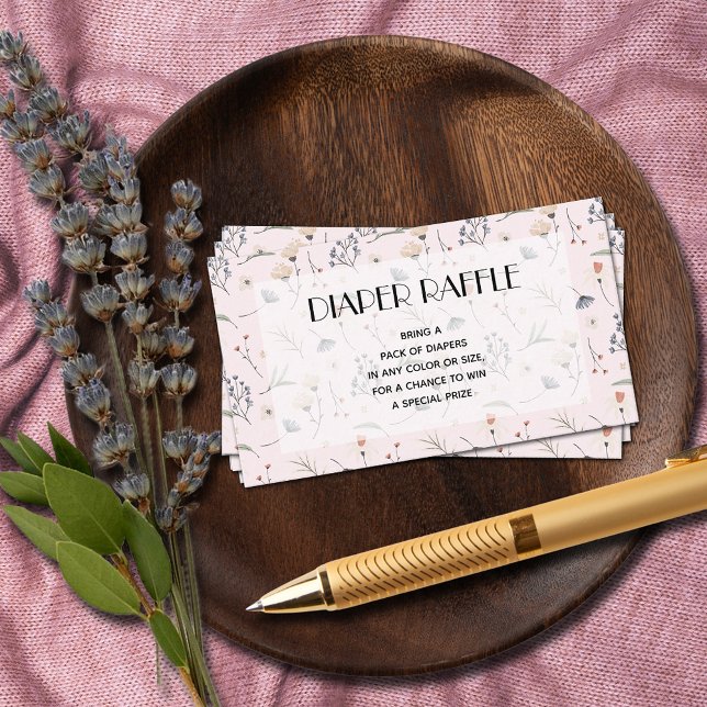 Wildflowers on Pink Girl Baby Shower Diaper Raffle Enclosure Card (Wildflowers on Pink Diaper Raffle Girl Baby Shower Enclosure Cards)