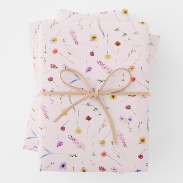 Wildflowers on Pink Wrapping Paper Sheet (In situ)