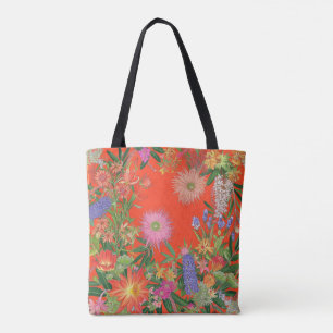 Wildflowers on Red Background Tote Bag