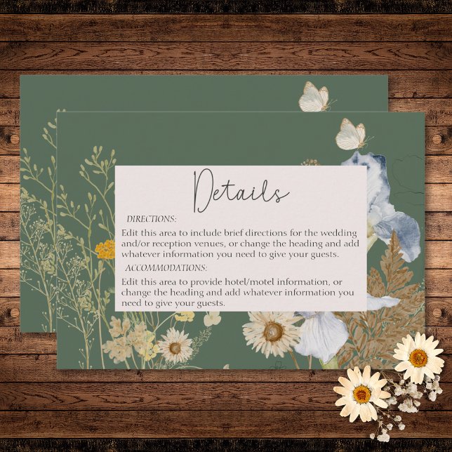 Wildflowers on Sage Wedding Details Enclosure Card (Wildflowers on Sage Wedding Details Enclosure Card)