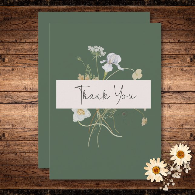 Wildflowers on Sage Wedding Thank You Card (Wildflowers on Sage Wedding Thank You Card)