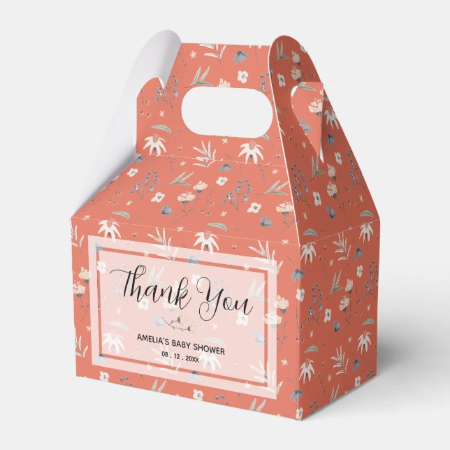 Wildflowers on Terracotta Baby Shower Favour Box (Front Side)