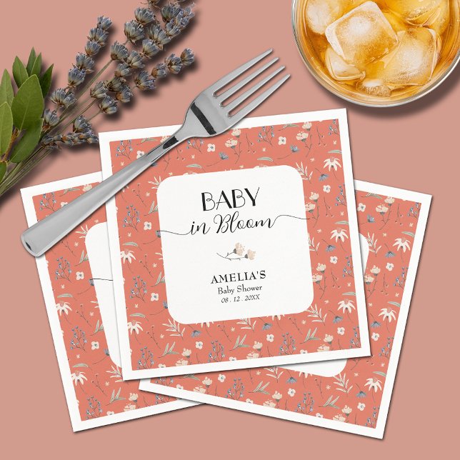 Wildflowers on Terracotta Baby Shower Napkin (Wildflowers on Terracotta Baby Shower Napkins)