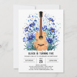 Wildflowers Online Guitar Boy Birthday Invitation