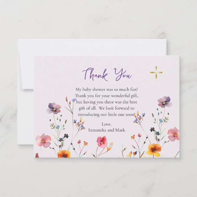 Wildflowers Orthodox Christian Baby Shower  Thank You Card (Front)