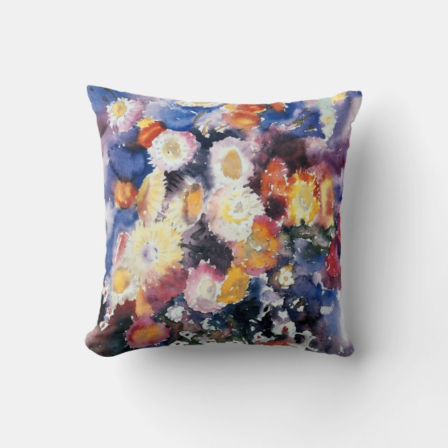 Wildflowers, pastel watercolor painting cushion (Front)