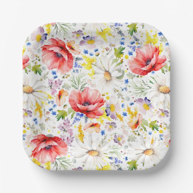 Wildflowers Pattern Elegant Botanical Summer Party Paper Plate (Front)