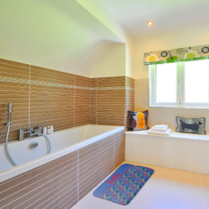 Wildflowers pattern poppy blue  bath mat