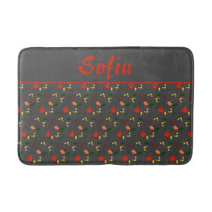 Wildflowers pattern poppy grey  bath mat